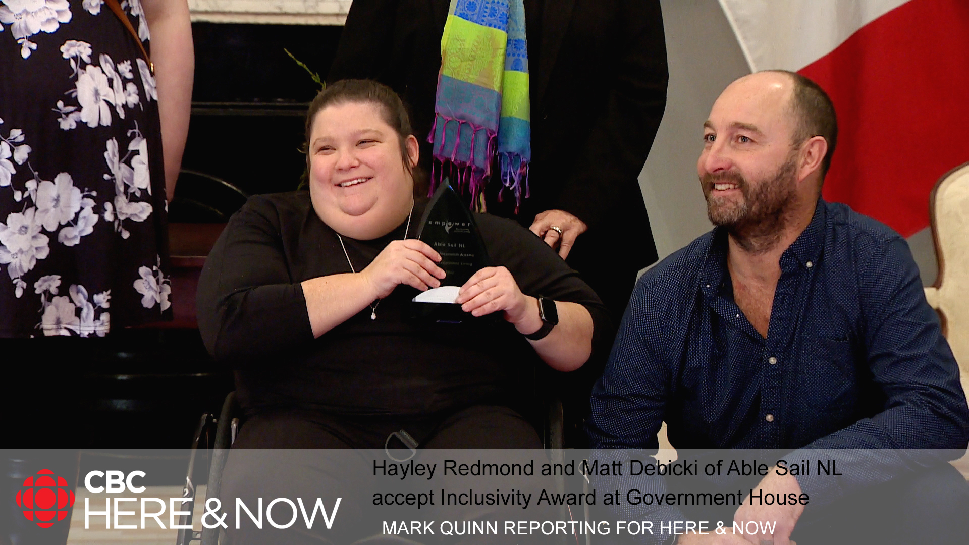 CBC: Matt Debicki and Hayley Redmond of Able Sail NL receive Inclusion Award.